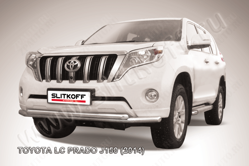 Защита переднего бампера d57+d57 двойная Toyota Land Cruiser Prado J150 (2013-2017) Black Edition, Slitkoff, арт. TOP14-004BE