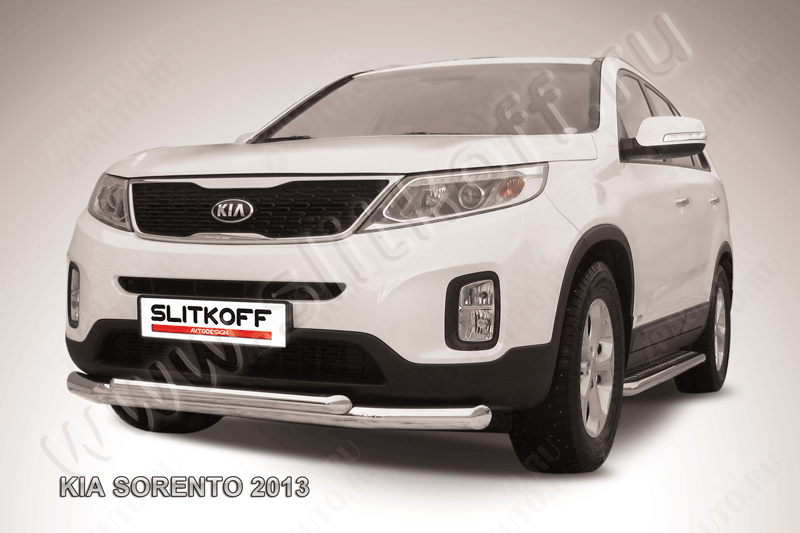Защита переднего бампера d76+d57 двойная Kia Sorento (2012-2021) , Slitkoff, арт. KS13-001