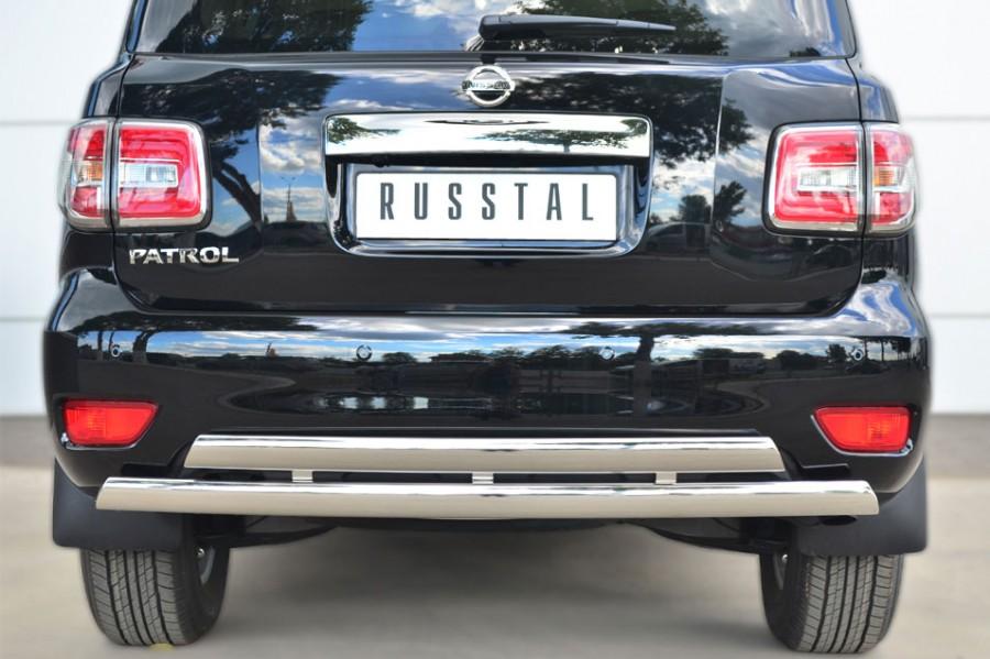 Защита заднего бампера d75х42/75х42 овальные дуги для Nissan Patrol 2014, Slitkoff, PATZ-001735