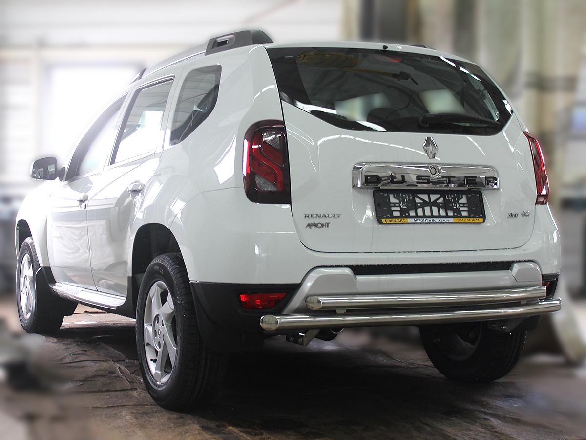 Защита заднего бампера радиусная двойная d-60+53 (без фаркопа) для автомобиля Renault Duster 2015-наст.вр., Технотек, арт. RD15_3.2