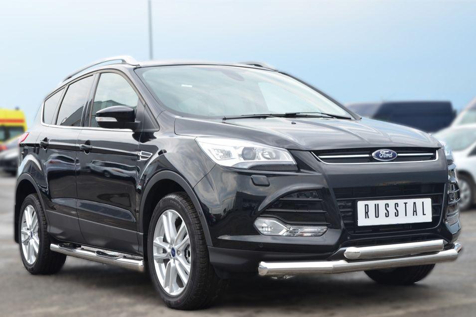 Пороги труба d76 с накладками вариант 3 для Ford Kuga 2013, Slitkoff FGT-0013813
