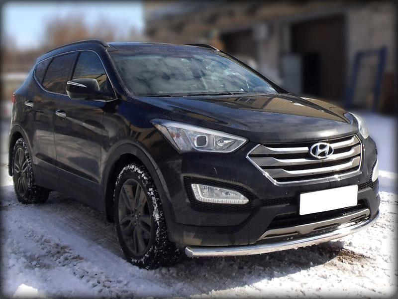 Защита переднего бампера одинарная d-60 для Hyundai Santa Fe 2012, Технотек HSF12_1