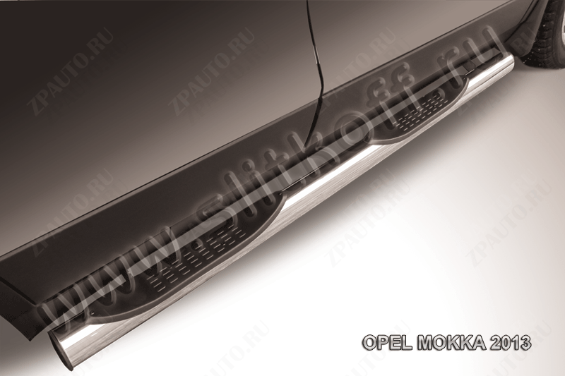 Защита порогов d76 с проступями Opel Mokka (2012-2016) Black Edition, Slitkoff, арт. OPMOK13-006BE