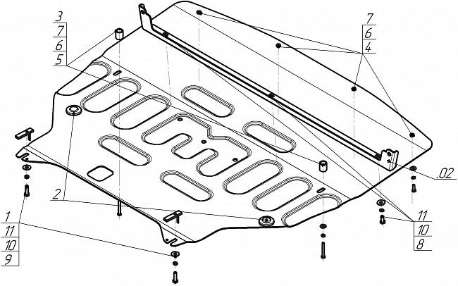 Защита стальная Мотодор (Двигатель, Коробка переключения передач), 2 мм, сталь для CHERYEXEED VX 2021- арт. 79005