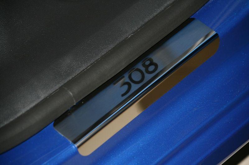 Накладки на внутренние пороги с логотипом на металл для Peugeot 308 5D/SW 2008, Союз-96 PG38.31.3126
