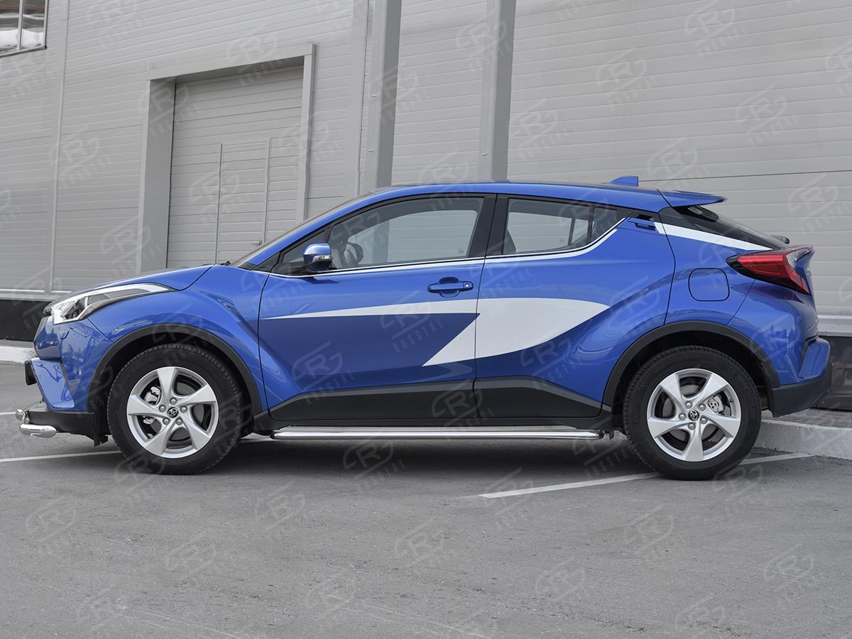 Пороги труба d42 с листом (Лист нерж, проф. нерж) (вариант 3) TCHL-0030313 для автомобиля TOYOTA C-HR 2018-, Slitkoff