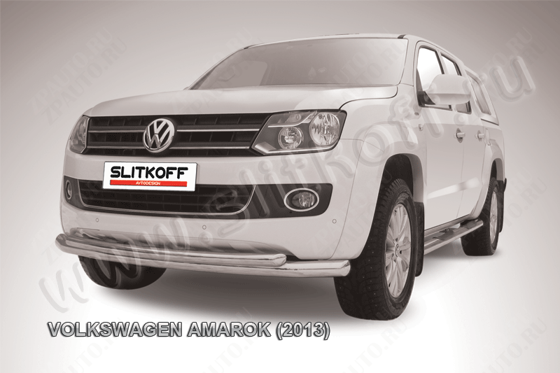 Защита переднего бампера d76+d57 двойная радиусная Volkswagen Amarok (2010-2016) , Slitkoff, арт. VWAM13-002