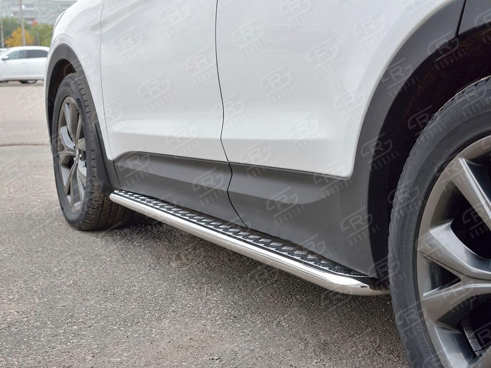 Пороги труба d42 с листом вариант 1 для Hyundai Santa Fe 2015, Slitkoff HSFPL-0024481