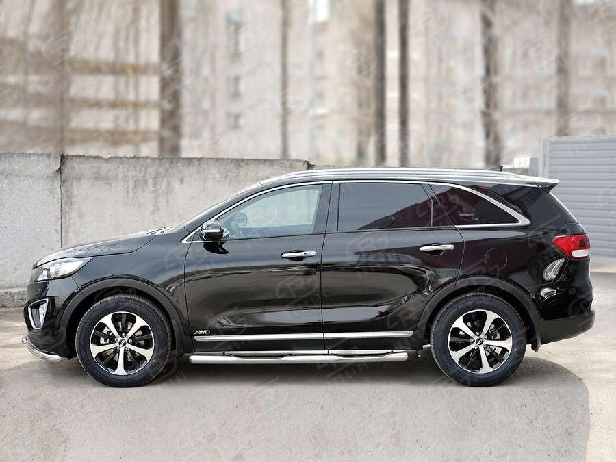 Пороги труба d76 с накладкой вариант 3 KIA Sorento Prime CRDI 2015, Slitkoff KSPT-0022103