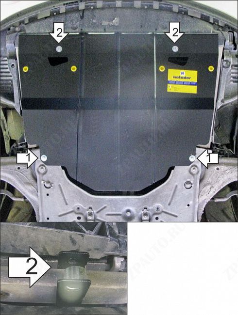 Защита стальная Мотодор (Двигатель, Коробка переключения передач), 2 мм,  Renault Laguna II   2001-2005 арт. 71715