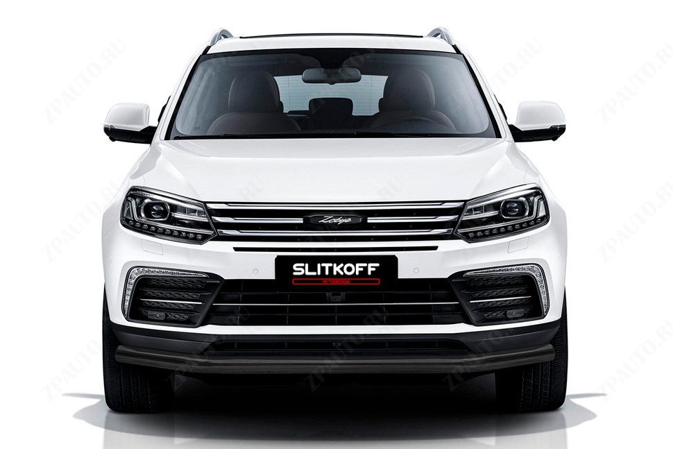 Защита переднего бампера d57 черная Zotye Coupa (2013-2023) , Slitkoff, арт. ZOTCOP-003B