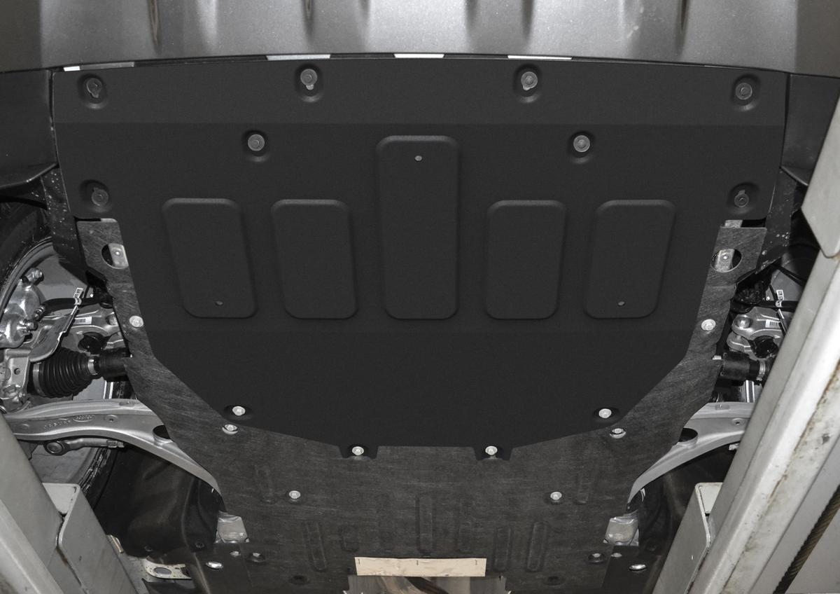 Защита картера и КПП Rival (черная) для Land Rover Discovery Sport I рестайлинг 2019-н.в., штампованная, алюминий 4 мм, без крепежа, 3.3132.1