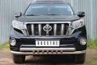 Защита переднего бампера d63/63 с декором для Toyota LC Prado 150 2014, Руссталь LCPZ-001713