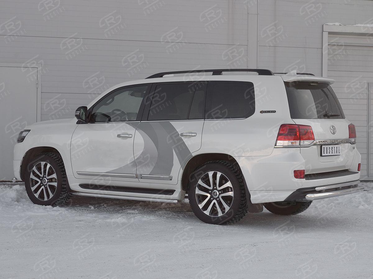 Защита заднего бампера d76/42 с декоративным пазом на Toyota Land Cruiser 200 2017 Excalibur, Slitkoff TLCZ-002908