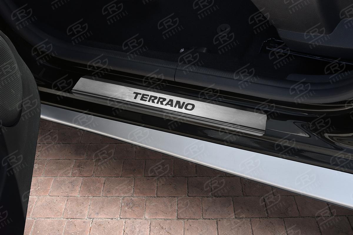 Накладки на пороги RUSSTAL (нерж., шлиф., надпись) NISTR14-03 для NISSAN TERRANO 2014-