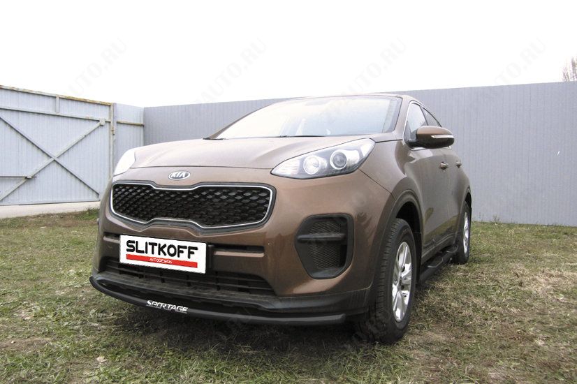 Защита переднего бампера d42 с надписью черная Kia Sportage (2016-2021) , Slitkoff, арт. KSP16-003B