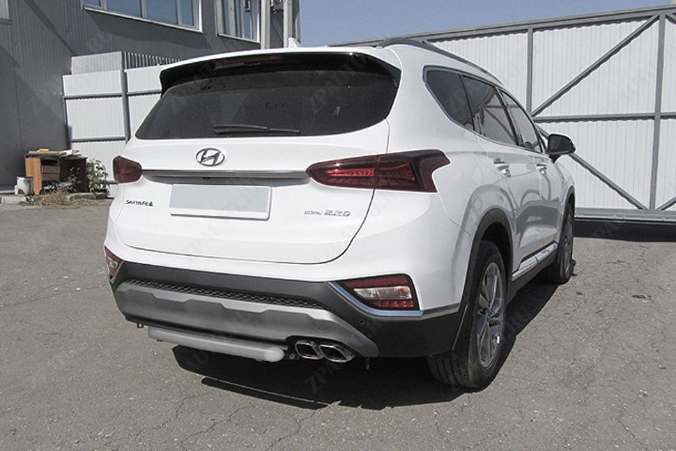 Защита заднего бампера d57 короткая серебристая Hyundai Santa-Fe (2018-2021) , Slitkoff, арт. HSFT18-005S