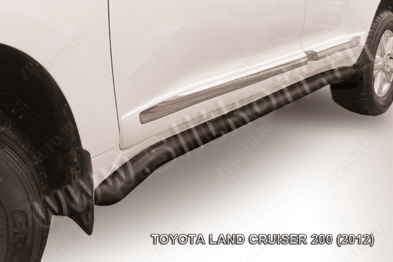 Защита порогов d76 с гибами черная Toyota Land Cruiser 200 (2012-2015) , Slitkoff, арт. TLC2-12-014B