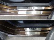 Накладки на пороги внешние и внутренние (лист шлифованный надпись Polo) (8 шт) для автомобиля Volkswagen Polo 2016-