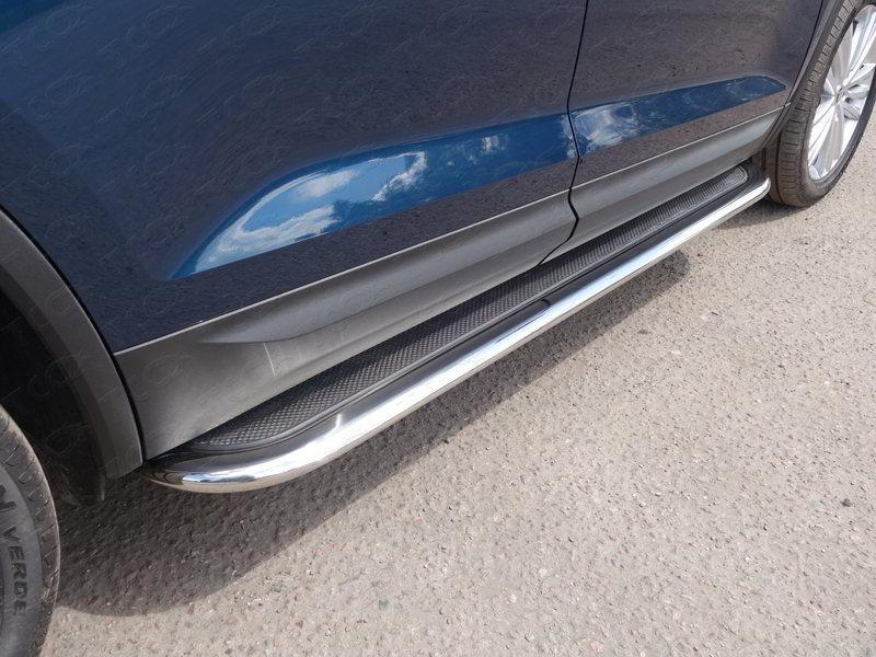 Пороги с площадкой (нерж. лист) 75х42 мм для автомобиля Skoda Kodiaq 2017-, TCC Тюнинг SKOKOD17-06