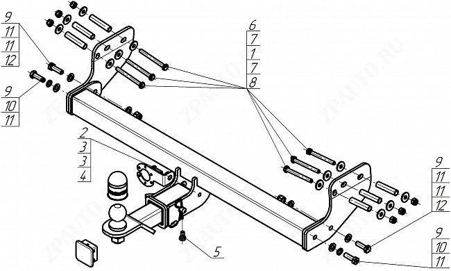 Фаркоп KGM Torres 2023-, тип шара E, MOTODOR, арт. 92804-E