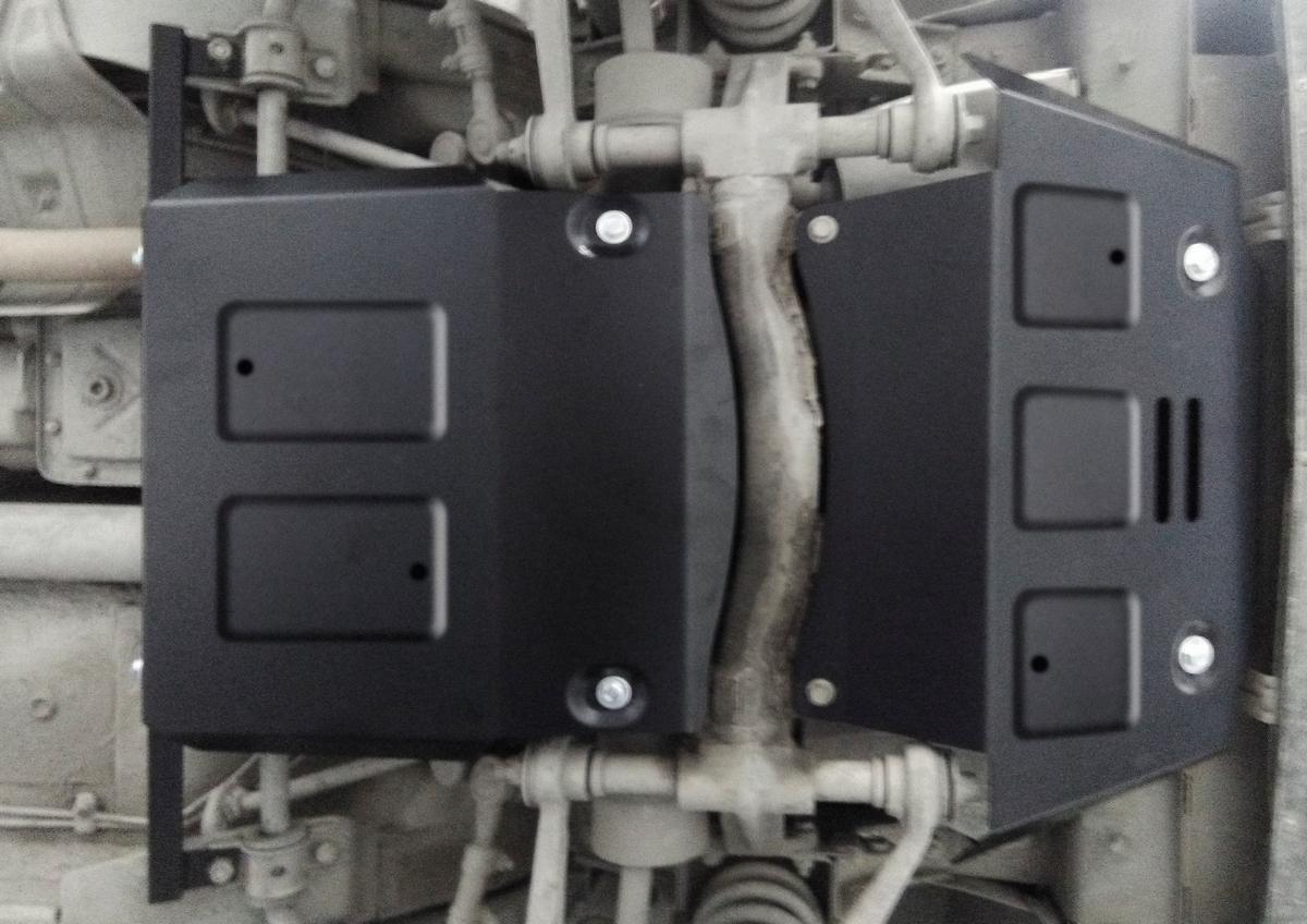 Защита картера, КПП и переднего редуктора АвтоБроня для Lada Niva Travel (V - 1.7) 2021-н.в., штампованная, сталь 1.8 мм, 2 части, с крепежом, K111.01022.1