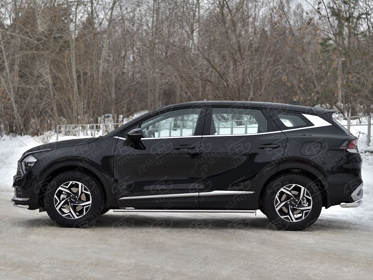KIA SPORTAGE 2021- Пороги труба 75х42 овал с проступью (NOT STYLE AND X-LINE) KSO-004032