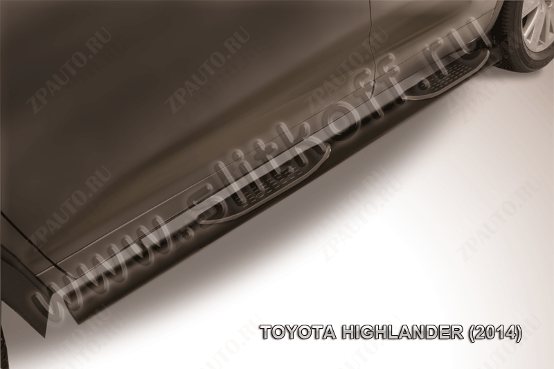 Защита порогов d76 с проступями черная Toyota Highlander (2014-2016) , Slitkoff, арт. THI14-008B