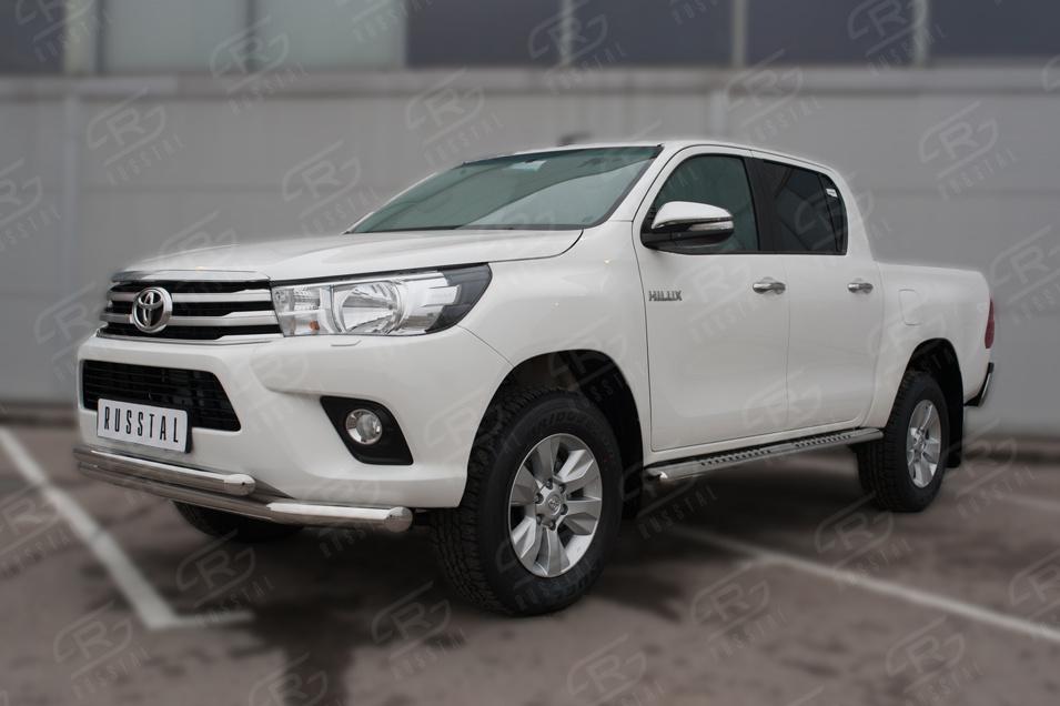 TOYOTA HILUX BLACK ONYX 2020- Пороги труба 120х60 овал с проступью THBOO-003516
