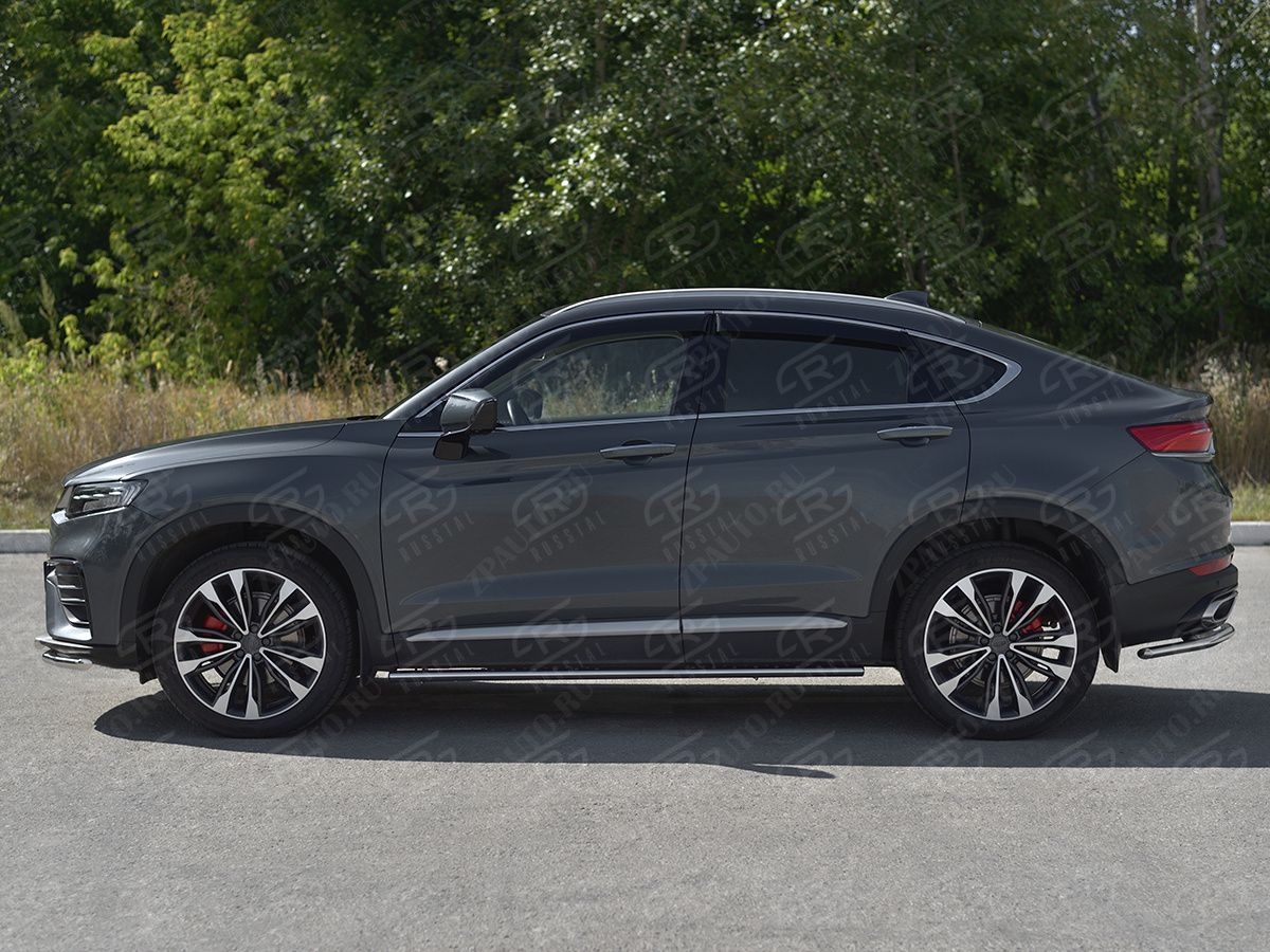 GEELY TUGELLA 2020- Пороги труба 75х42 овал с проступью GTGO-003946