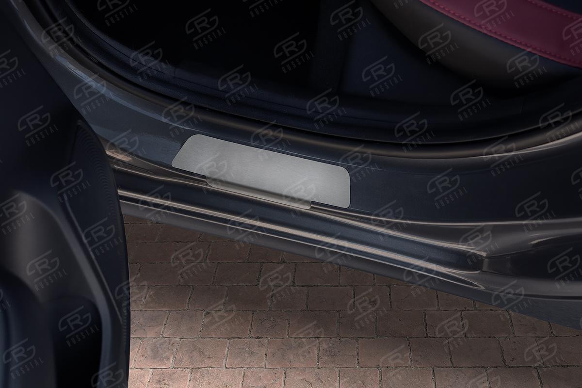 Накладки на пороги RUSSTAL (нерж., шлиф) KIRIO17-02 для автомобиля Kia Rio 2017-, Slitkoff