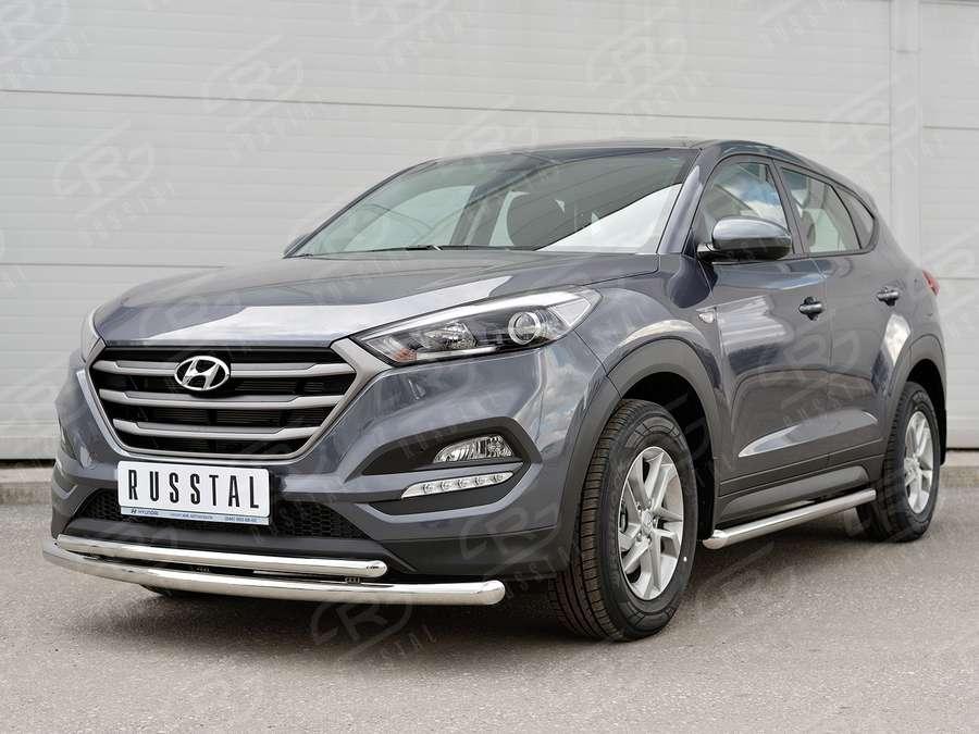 Защита переднего бампера d57/42 Hyundai Tucson 2015, Slitkoff HTZ-002229