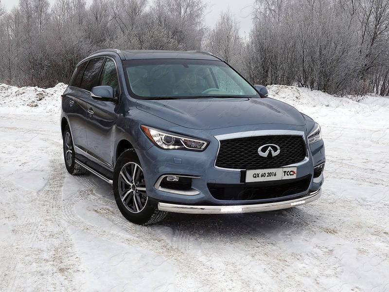 Защита передняя нижняя (овальная с ДХО) 75х42 мм для автомобиля Infiniti QX 60 2016-, TCC Тюнинг INFQX6016-36