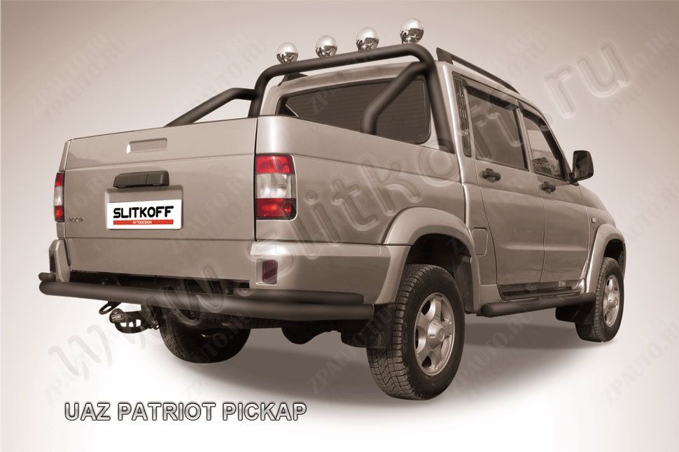 Защита заднего бампера d76+d42 двойная черная Uaz Pickup (2008-2014) , Slitkoff, арт. UPpic010B