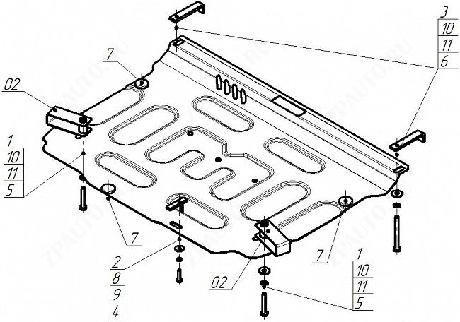 Защита стальная Мотодор (Двигатель, Коробка переключения передач), 2 мм,  Honda Civic VIII   2005-2012 арт. 70815