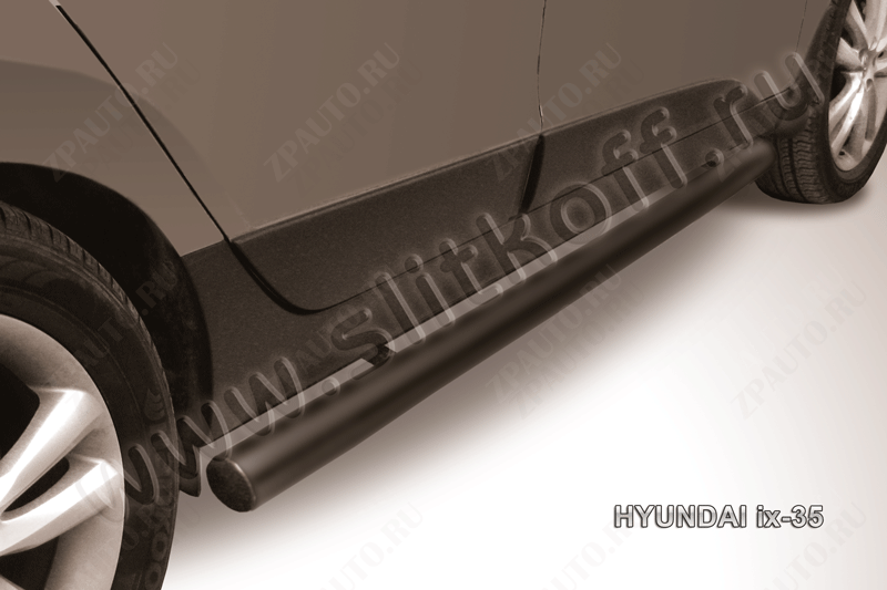 Защита порогов d76 труба черная Hyundai ix-35 (2010-2015) , Slitkoff, арт. Hix35-005B