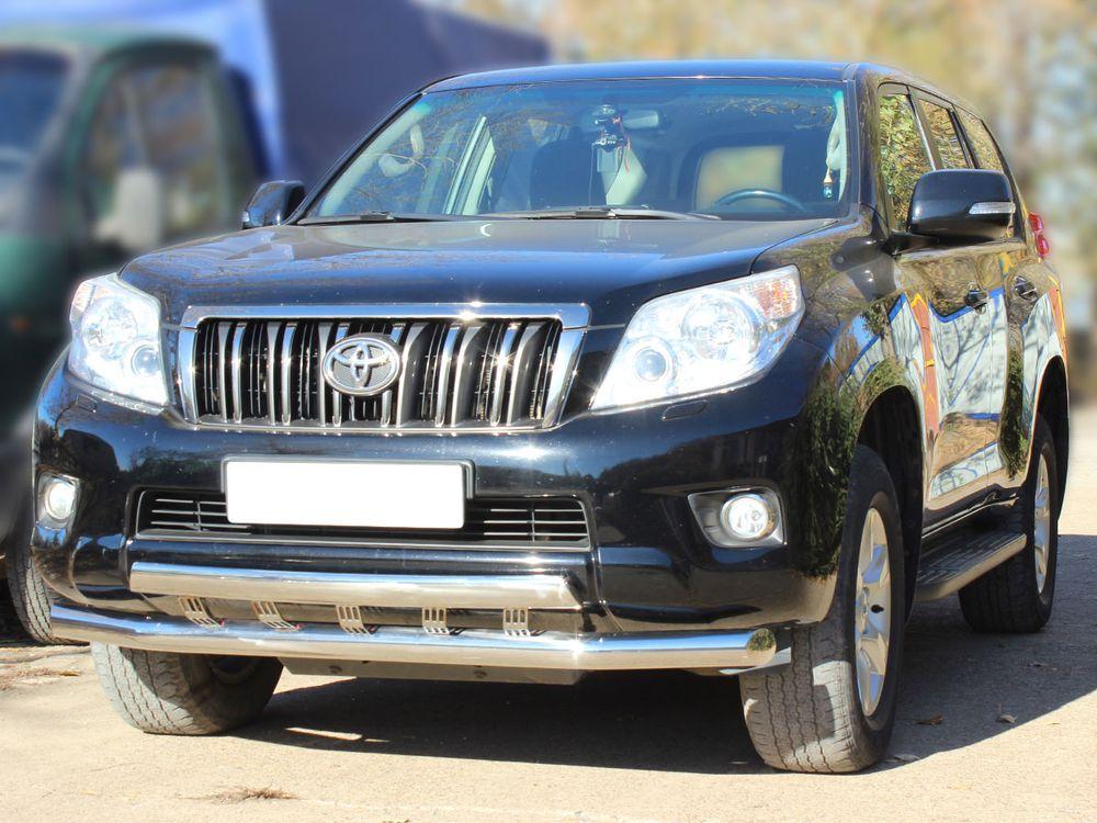 Дуга передняя по низу бампера d-76+76х43 радиусная двойная (верхняя труба овальная) для Toyota Land Cruiser 150 Prado, Технотек LCPR10_1.5