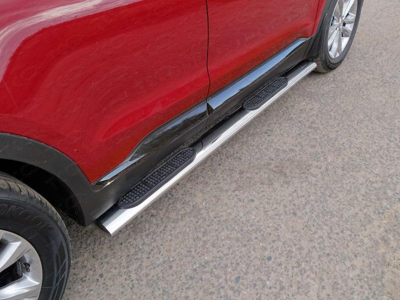 Пороги овальные с накладкой 120х60 мм для автомобиля Hyundai Santa Fe (TM) 2018-, TCC Тюнинг HYUNSF18-14