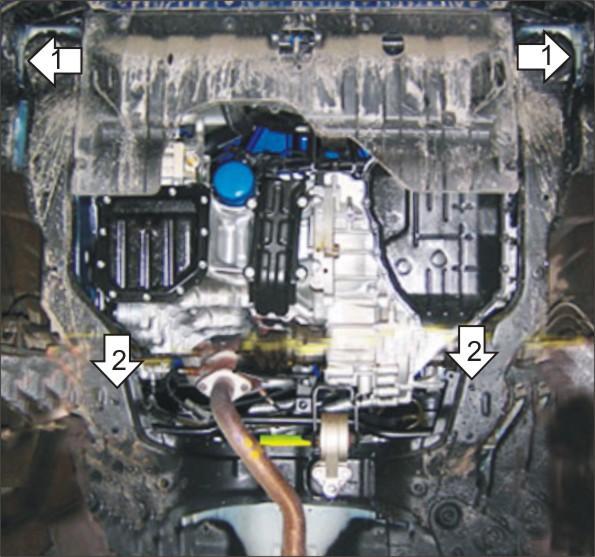 Защита стальная Мотодор (Двигатель, Коробка переключения передач), 2 мм, Сталь для KIA Cerato 2004-2006 арт. 01022