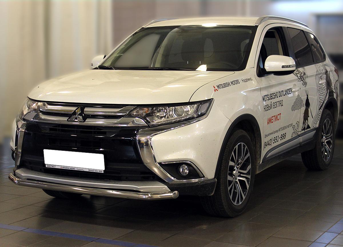 Защита переднего бампера одинарная d-53 для автомобиля Mitsubishi Outlender 2015-2018г.в., Технотек, арт. MOU15_1