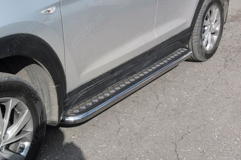 Защита порогов d57 с листом Hyundai Tucson Turbo (2018-2021) , Slitkoff, арт. HT18T004