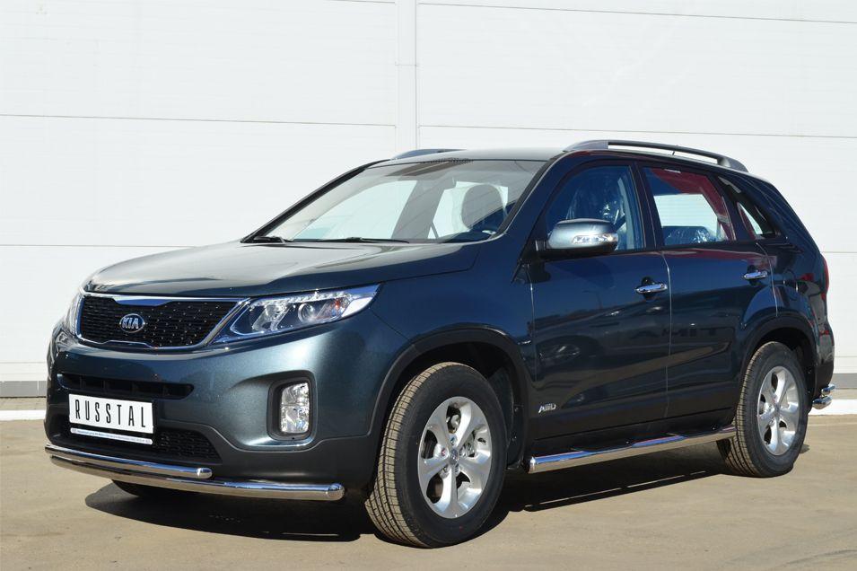 Пороги труба d76 с накладками вариант 3 для KIA Sorento 2013, Slitkoff KIT-0012693