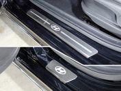 Накладки на пороги (лист шлифованный логотип Hyundai) 4шт для автомобиля Hyundai Accent 2017-