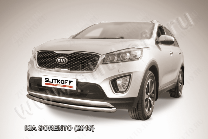 Защита переднего бампера d57 радиусная короткая Kia Sorento (2014-2017) Black Edition, Slitkoff, арт. KS15-004BE