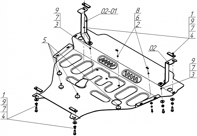Защита стальная Мотодор (Двигатель, Коробка переключения передач), 2 мм,  для Geely Okavango  2023- арт. 74208