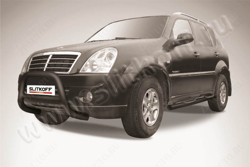 Кенгурятник d76 низкий черный SsangYong Rexton (2006-2012) , Slitkoff, арт. SSR002B