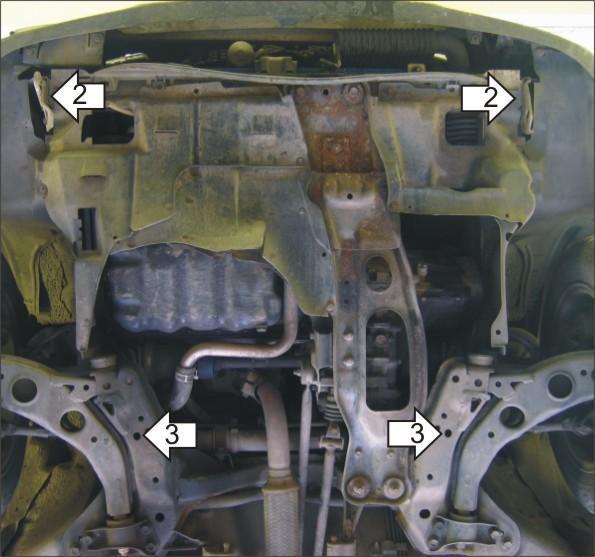 Защита стальная Мотодор (Двигатель, Коробка переключения передач), 2 мм, Сталь для Mazda 626 V 1997-2002 арт. 01120