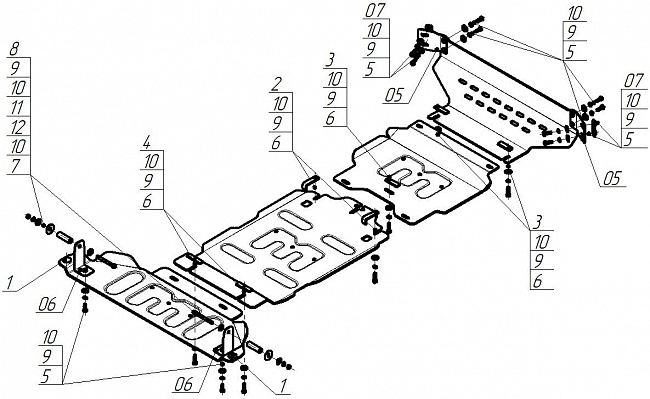 Защита алюминиевая Мотодор (Двигатель, Передний дифференциал, Коробка переключения передач, Радиатор, Раздаточная коробка), 5 мм,  Dodge Ram 1500  2024- арт. 32913