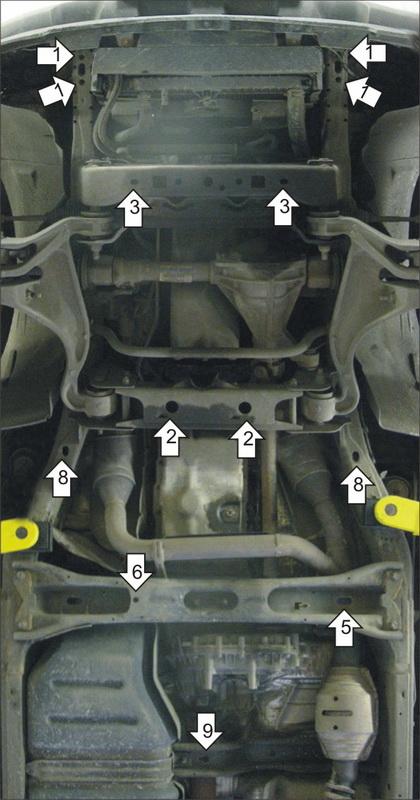 Защита стальная Мотодор (Двигатель, Коробка переключения передач, Радиатор, Раздаточная коробка), 3 мм, Сталь для Lincoln Aviator 2002-2005 арт. 13801