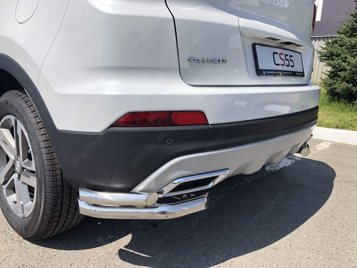 Защита заднего бампера угловая двойная для автомобиля  CHANGAN CS55 2018- арт. CGCS55.18.20